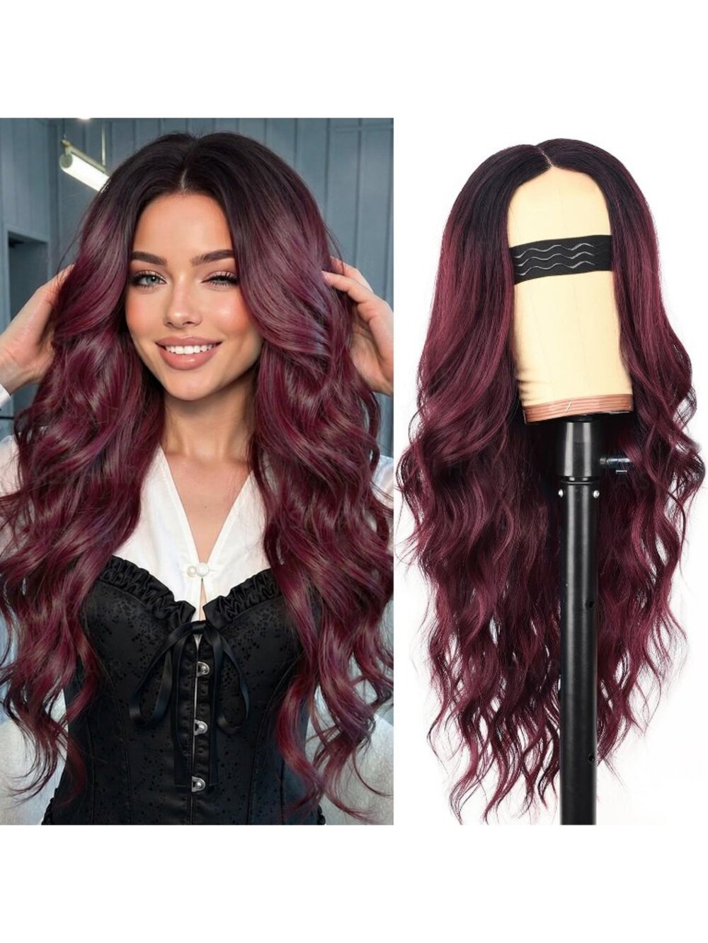 Women's Red Lace Hairline 26 Inch Synthetic Heat Resistant Wavy Wigs